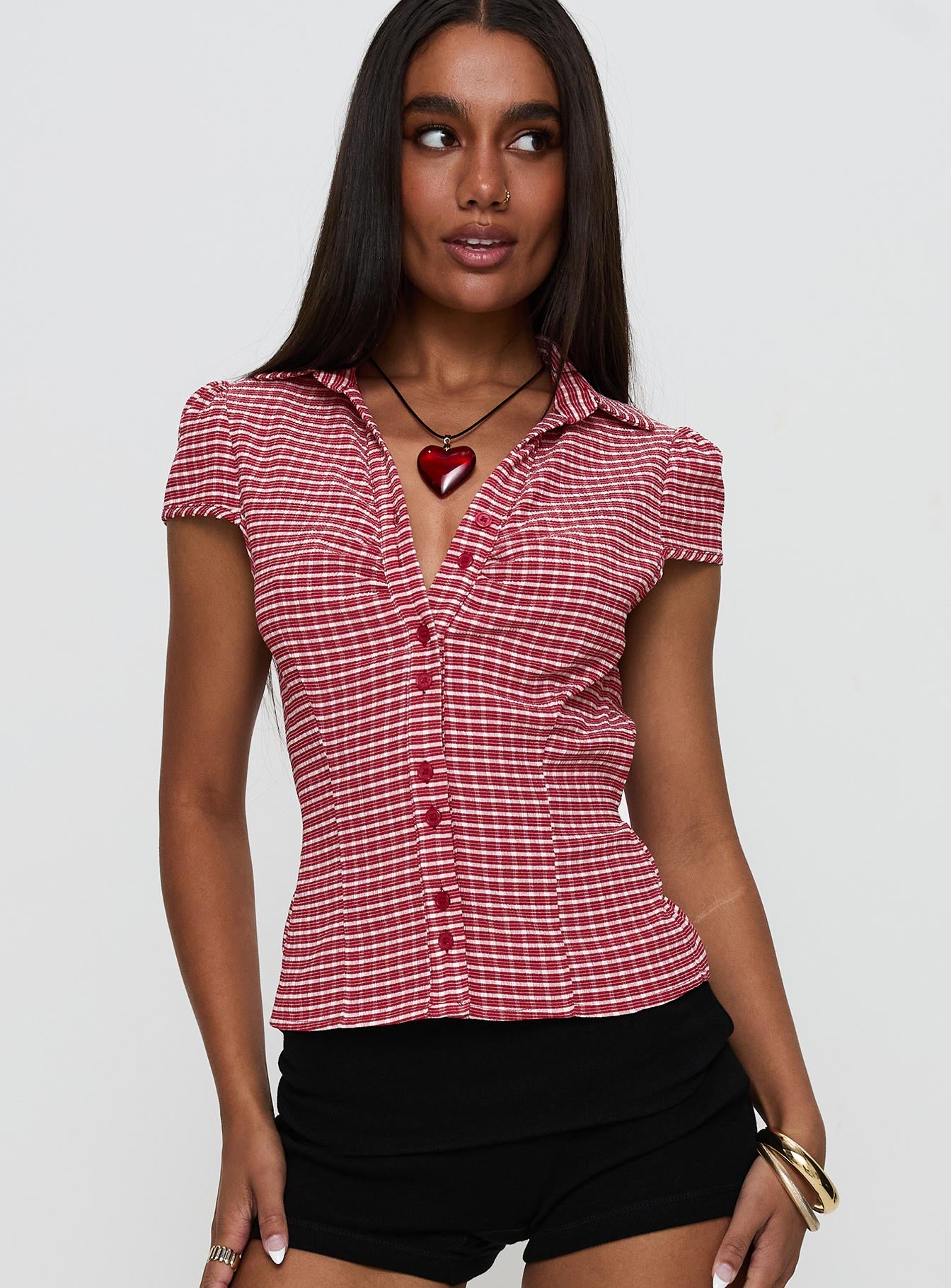 Alternative view of Arianwyn Short Sleeve Shirt Red Check