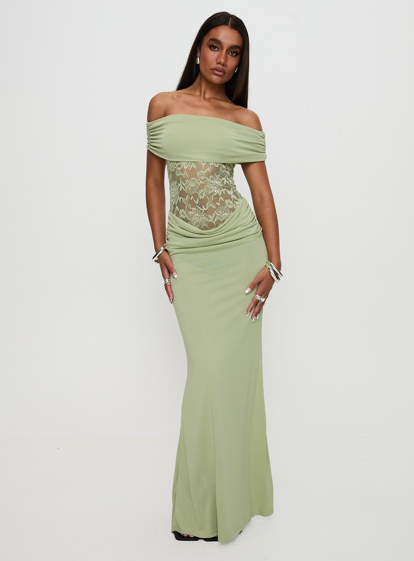 Alternative view of Gwendolen Off The Shoulder Maxi Dress Green
