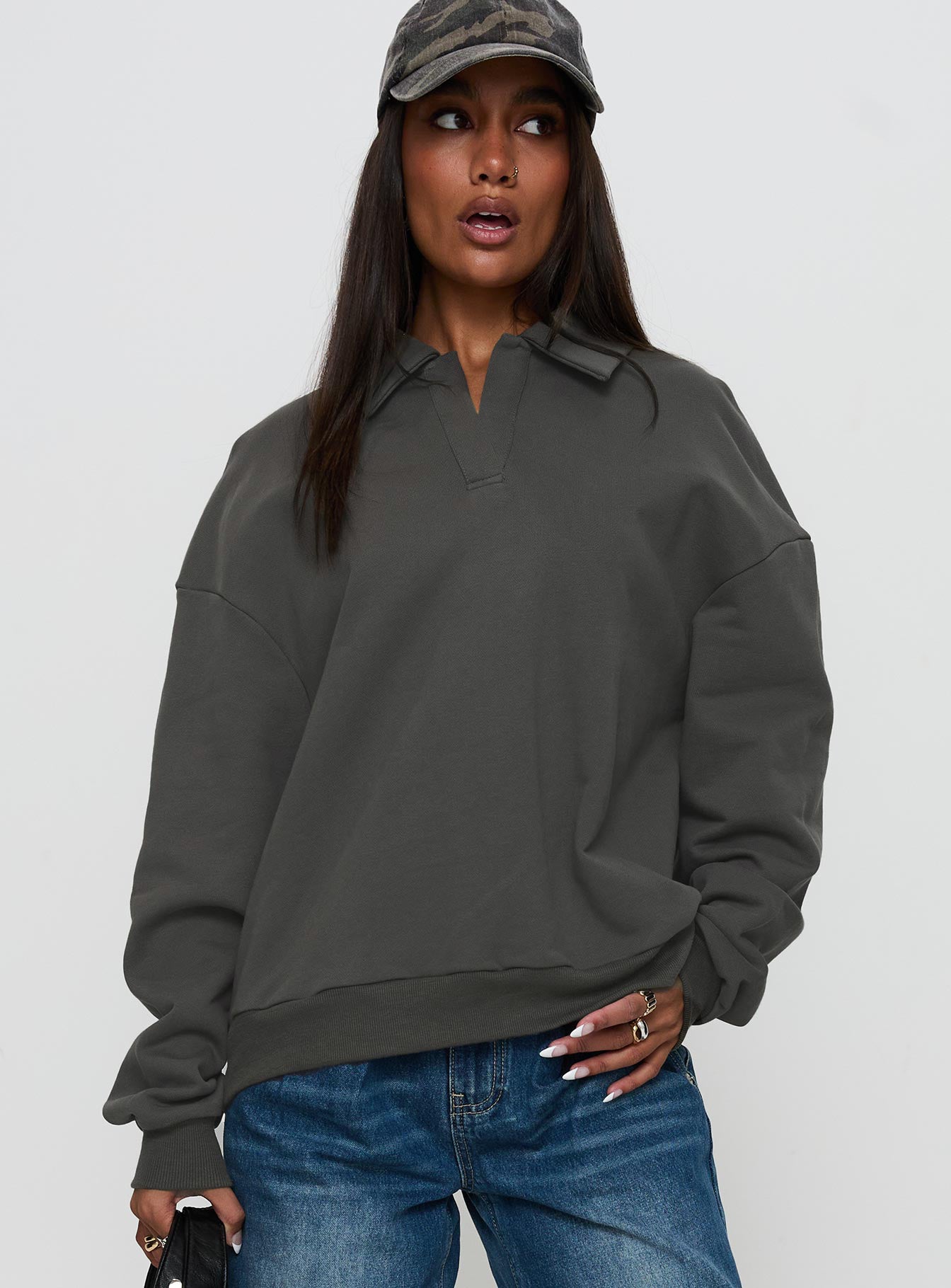 Alternative view of Back Around Collared Fleece Jumper Slate