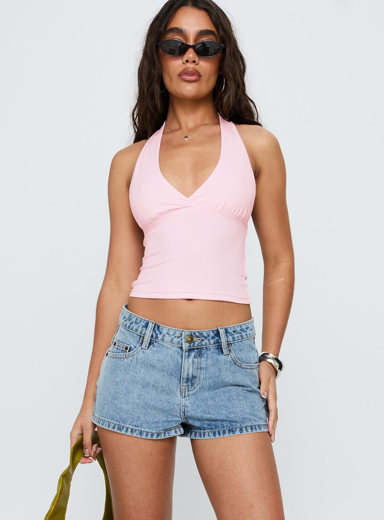 Alternative view of Fly Butterfly Mid Rise Denim Shorts Mid Blue Wash