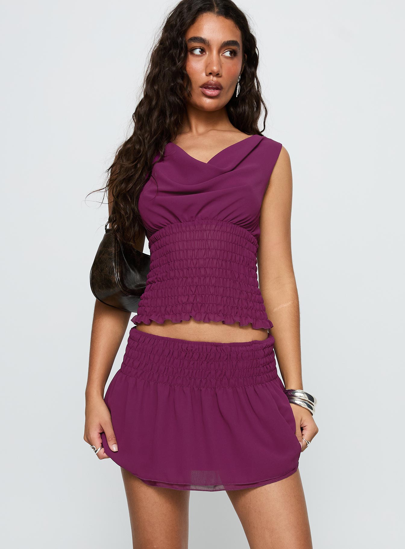 Alternative view of I Belong Shirred Mini Skirt Wine
