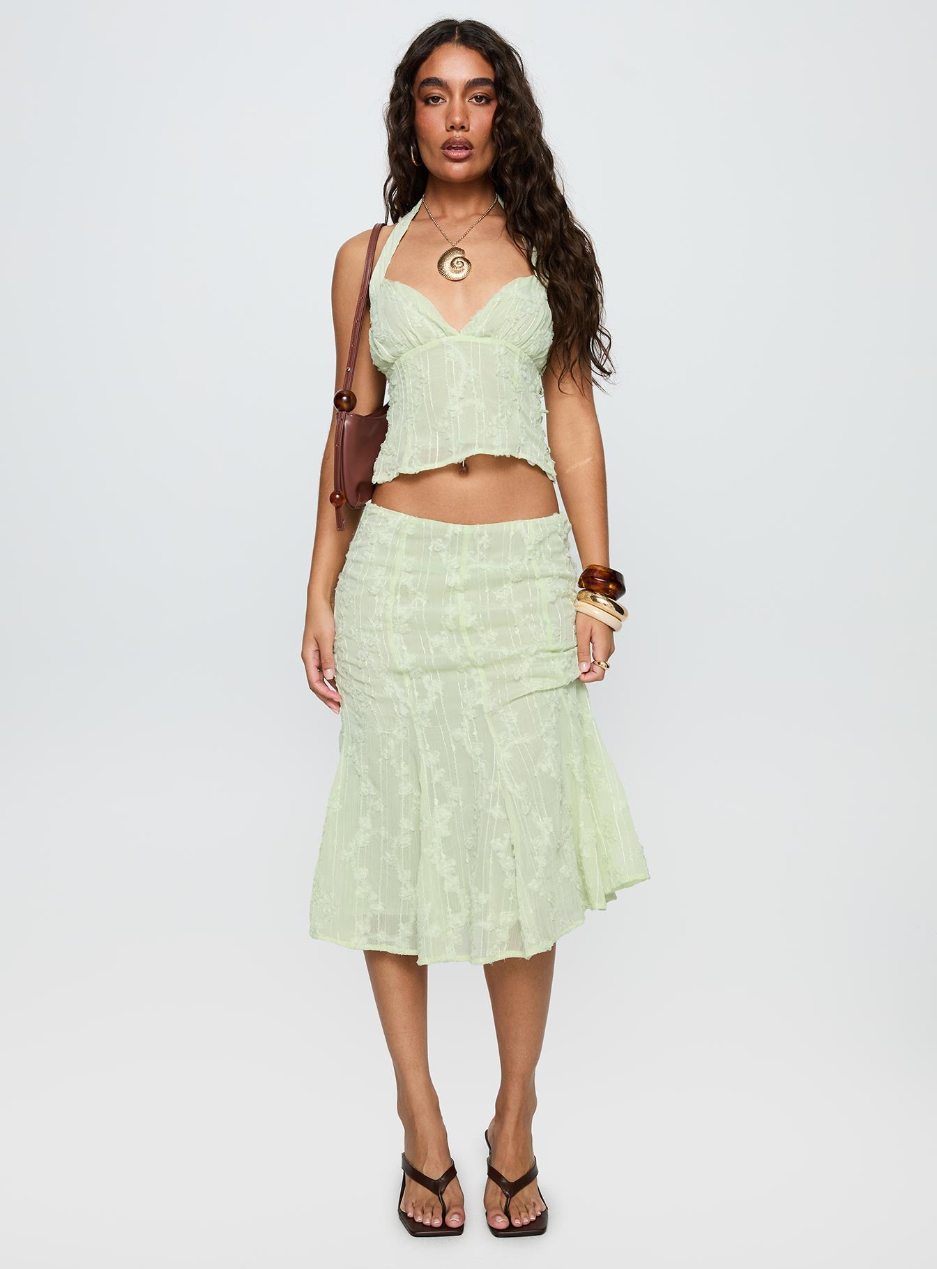 Alternative view of Aspyn Embroidered Midi Skirt Sage Green