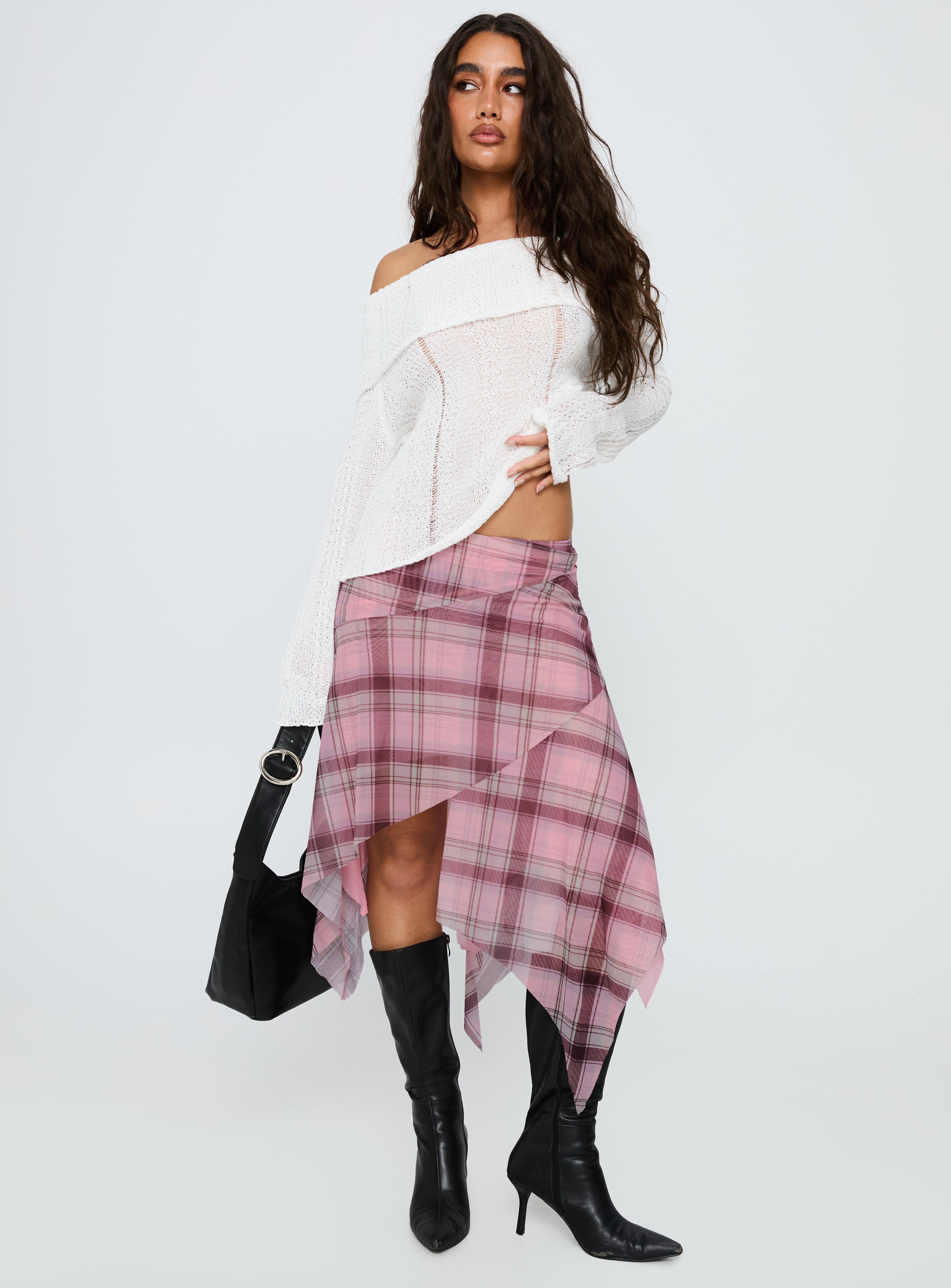 Alternative view of Anali Asymmetrical Midi Skirt Pink / Multi Check