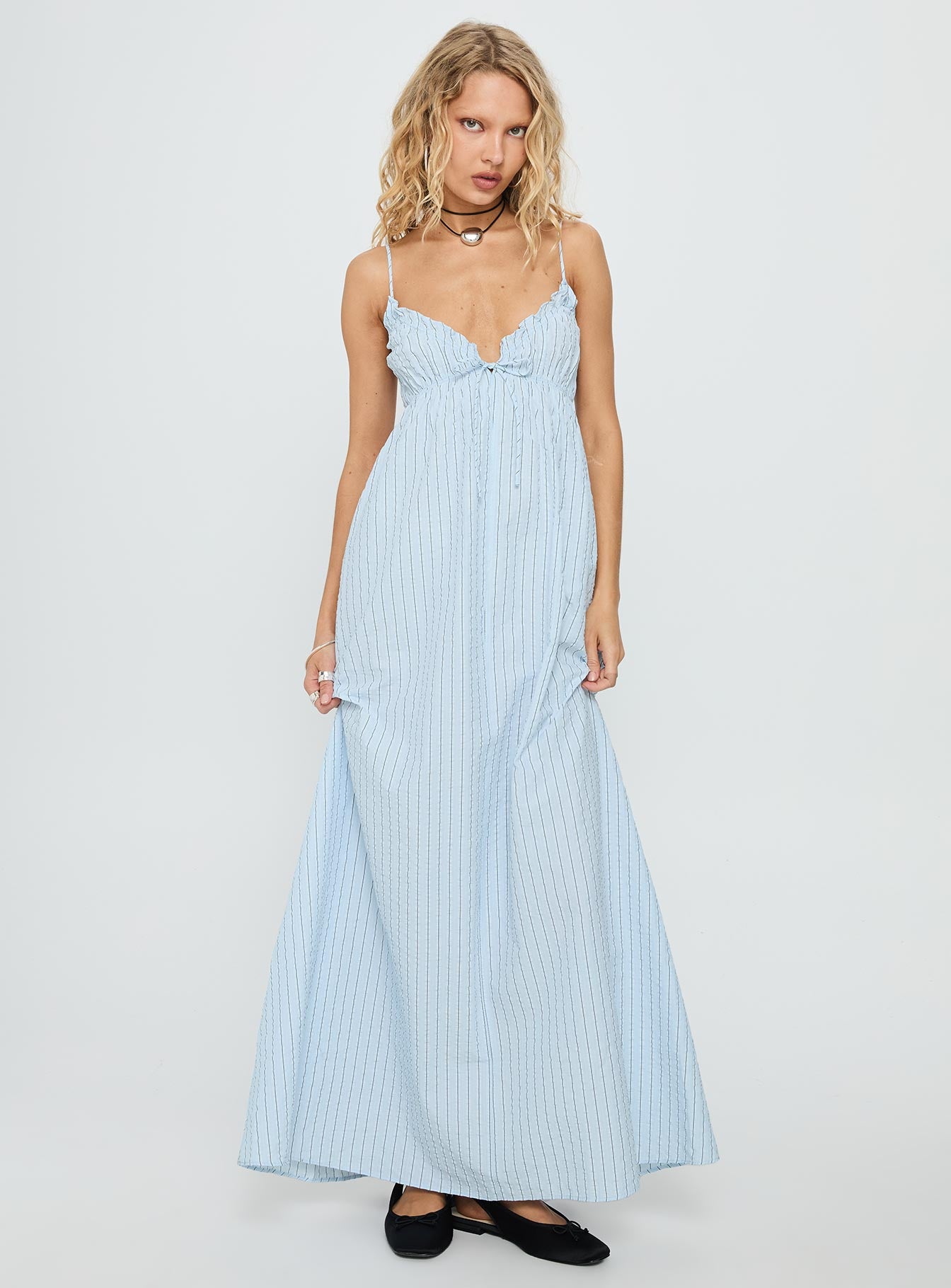 Alternative view of Avelyn Shirred Maxi Dress Blue Stripe