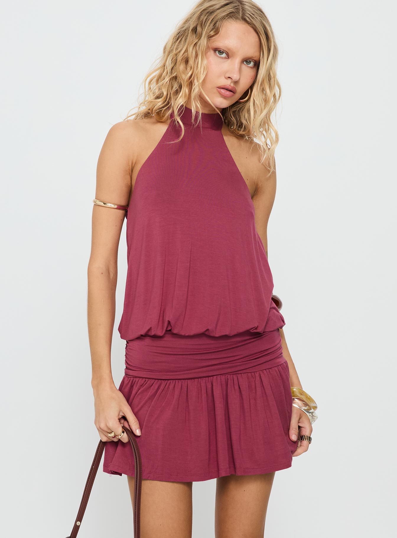 Alternative view of Lealeia Halter Slouch Mini Dress Plum