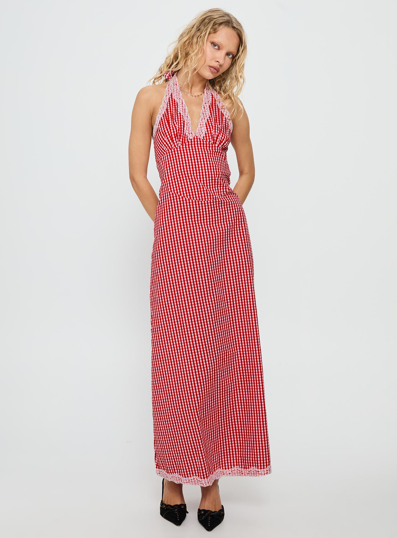 Alternative view of Betsie Halter Lace Maxi Dress Red Gingham