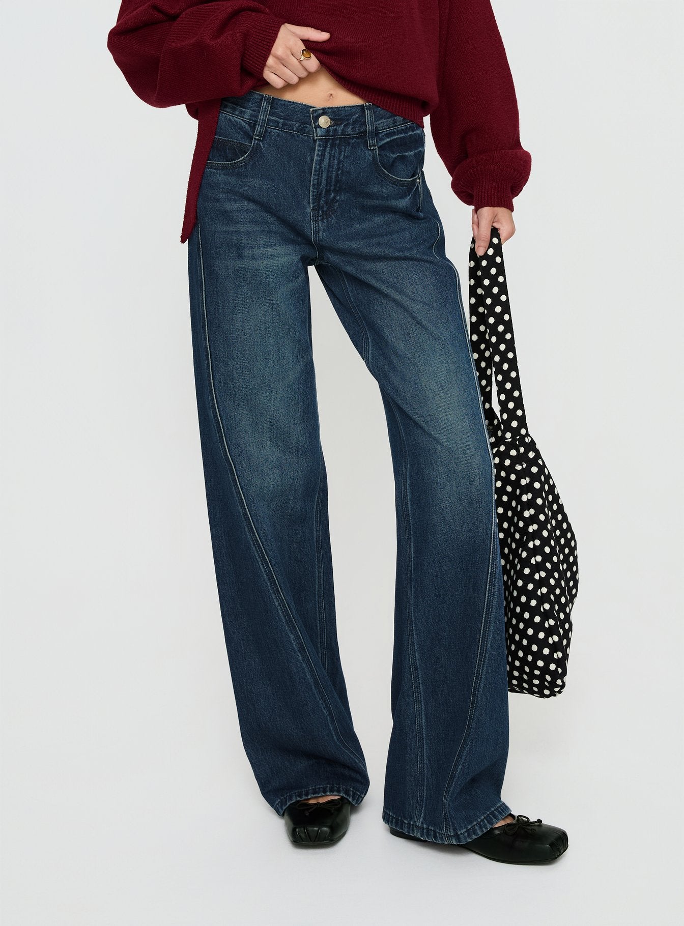 Alternative view of Kellsie High Rise Wide Leg Jeans Dark Blue Wash