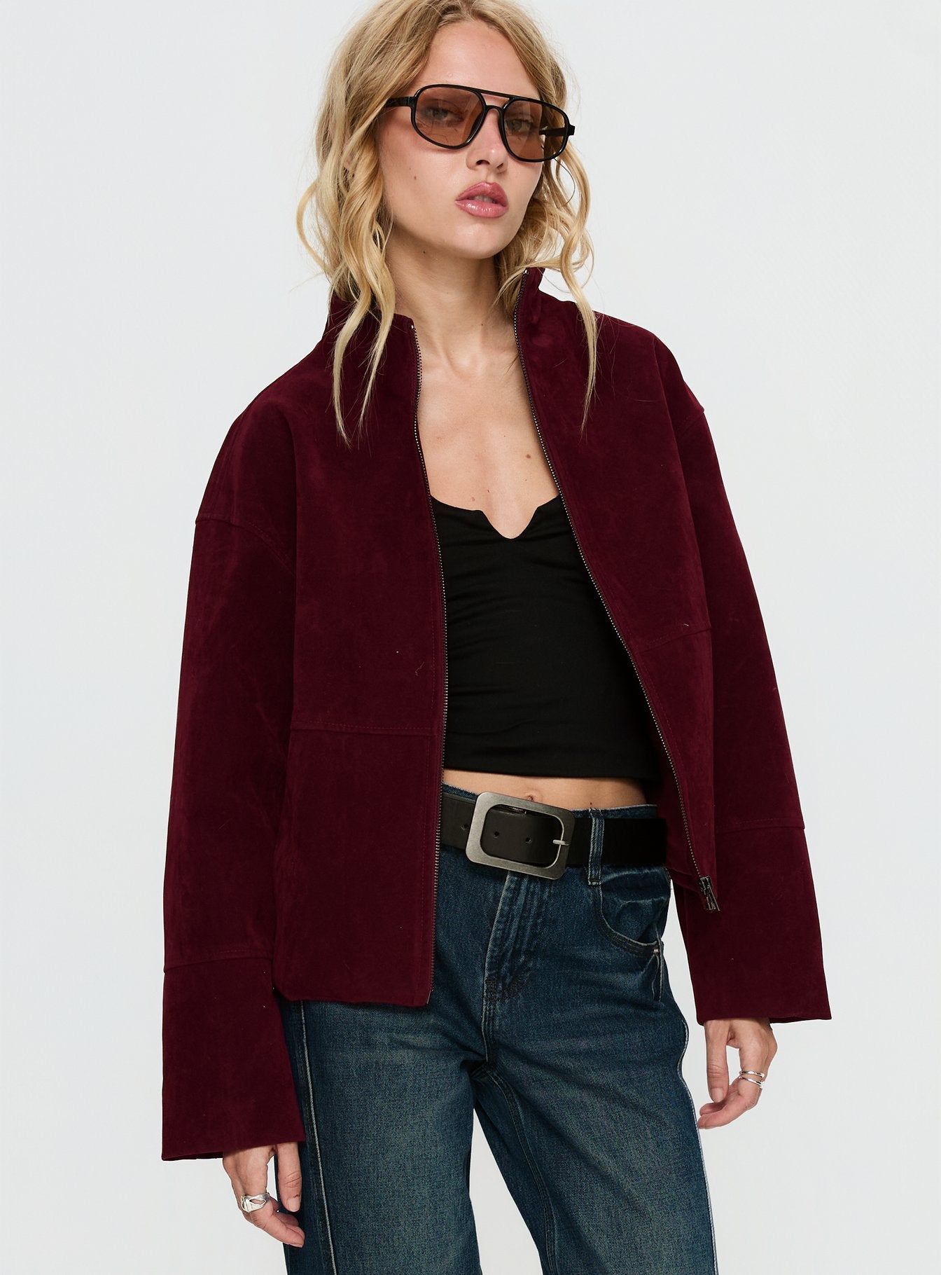 Alternative view of Jessalynn Faux Suede Zip Through Jacket Burgundy