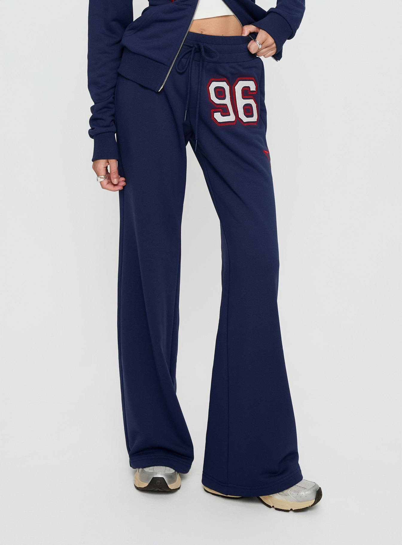 Alternative view of Kari Distressed Patch Track Pant Navy Multi