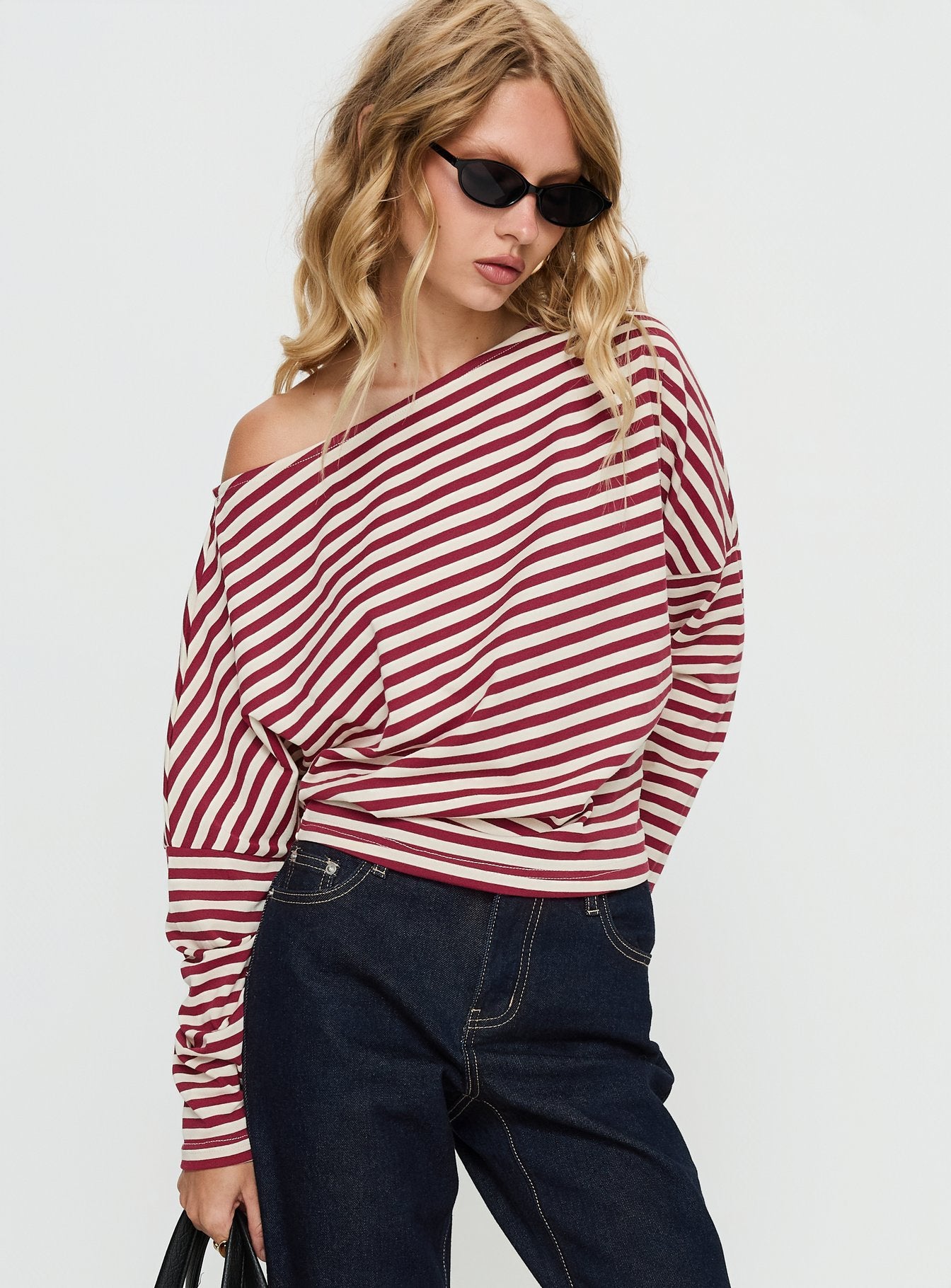 Alternative view of Deora Cinched Long Sleeve Top Red Stripe