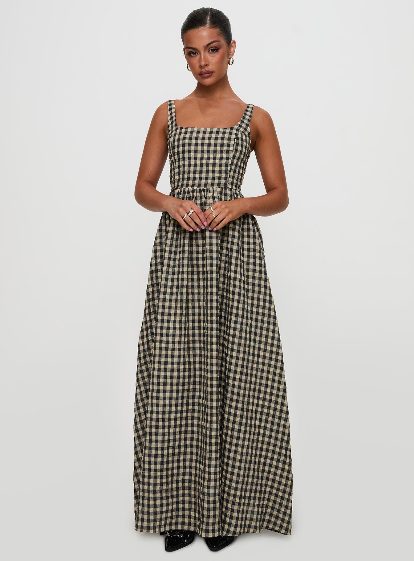Alternative view of Cartmel Check Maxi Dress Black / Cream Tall