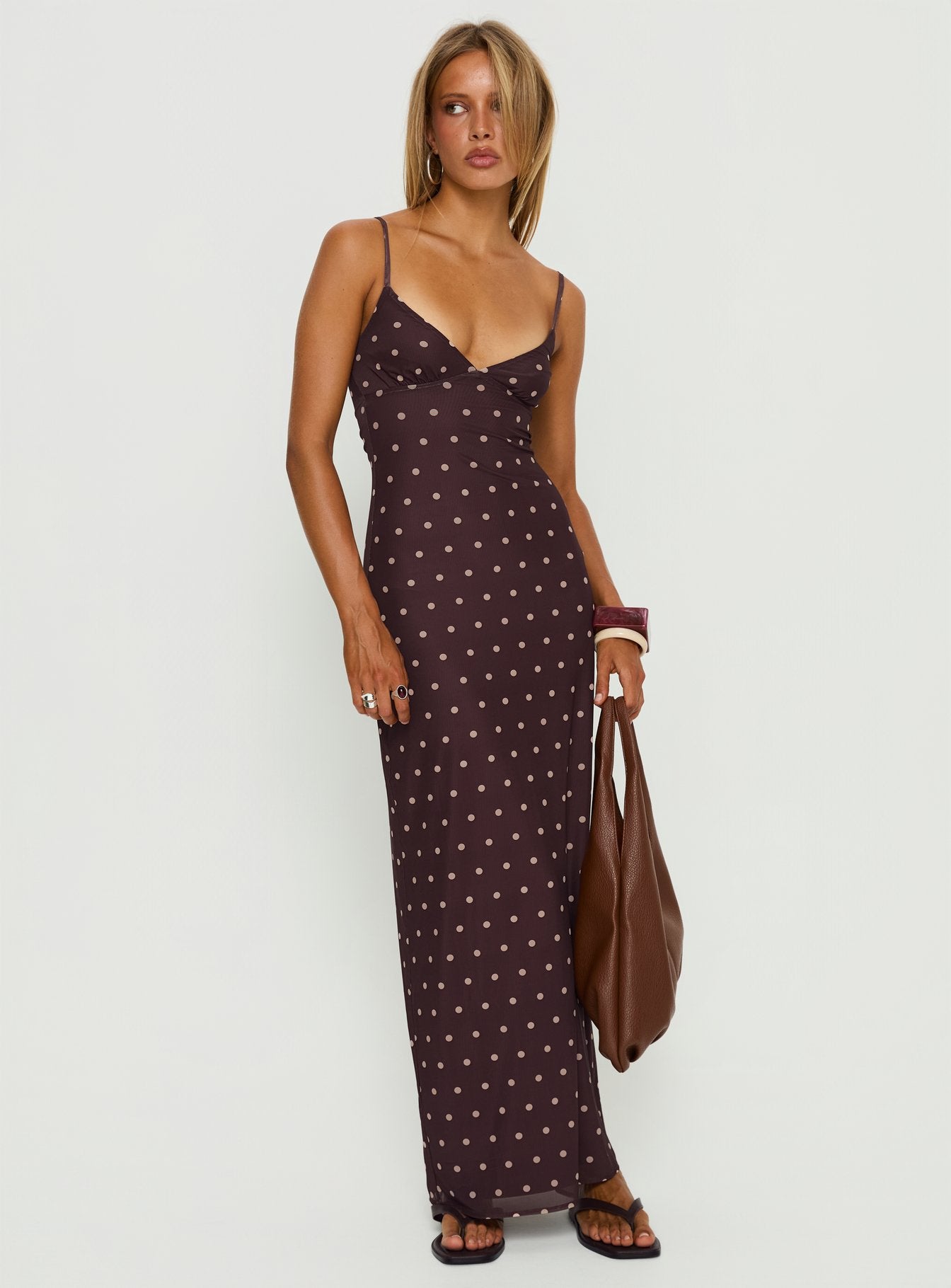 Alternative view of Glass Half Full Mesh Maxi Dress Plum / Pink Polka Dot