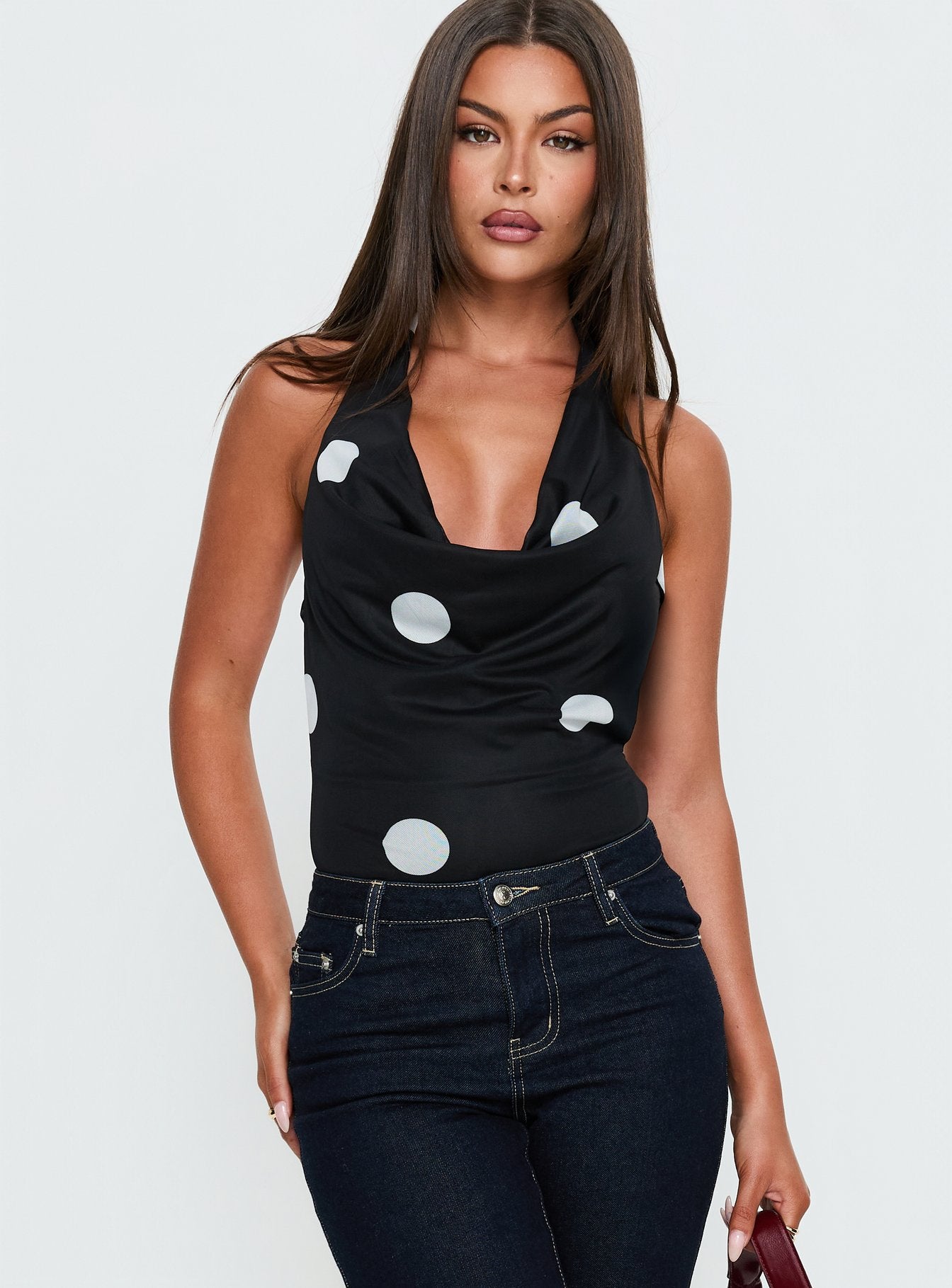 Alternative view of Cleona Plunge Neck Bodysuit Black Polka