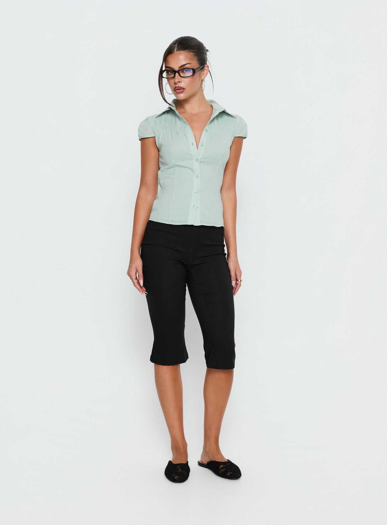 Alternative view of Adulation Ruched Detail Short Sleeve Shirt Green