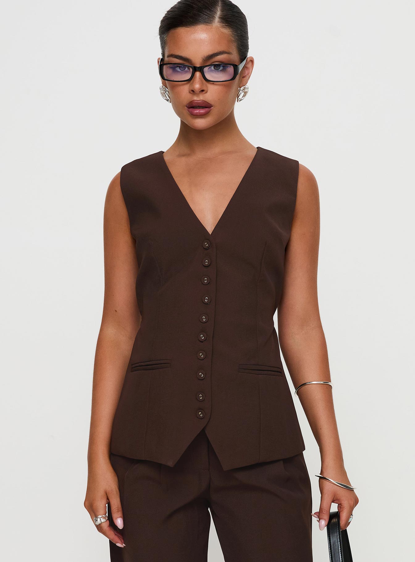 Alternative view of Ambient Longline Button Up Top Chocolate