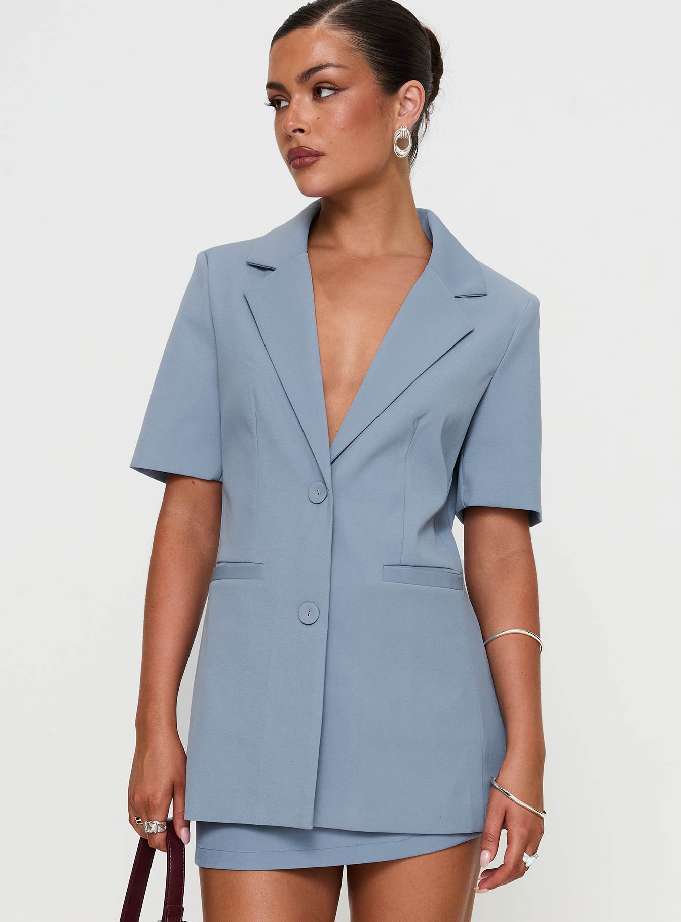 Alternative view of Bisou Bisou Short Sleeved Blazer Blue