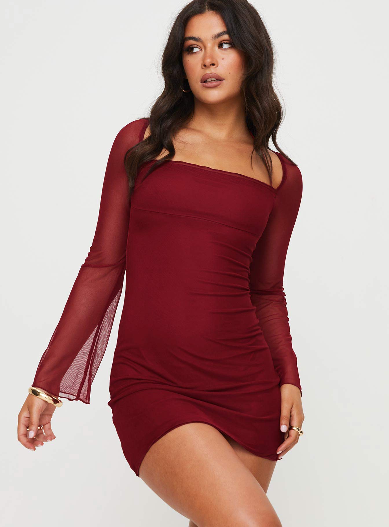 Alternative view of Bilbao Long Sleeve Mini Dress Burgundy
