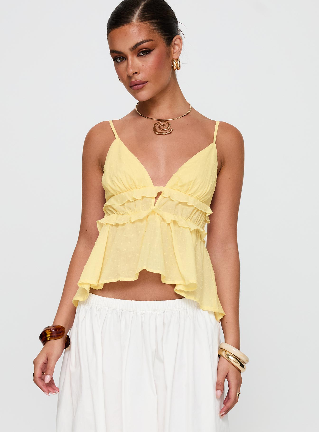 Alternative view of Blondelle Frill Detail Top Yellow