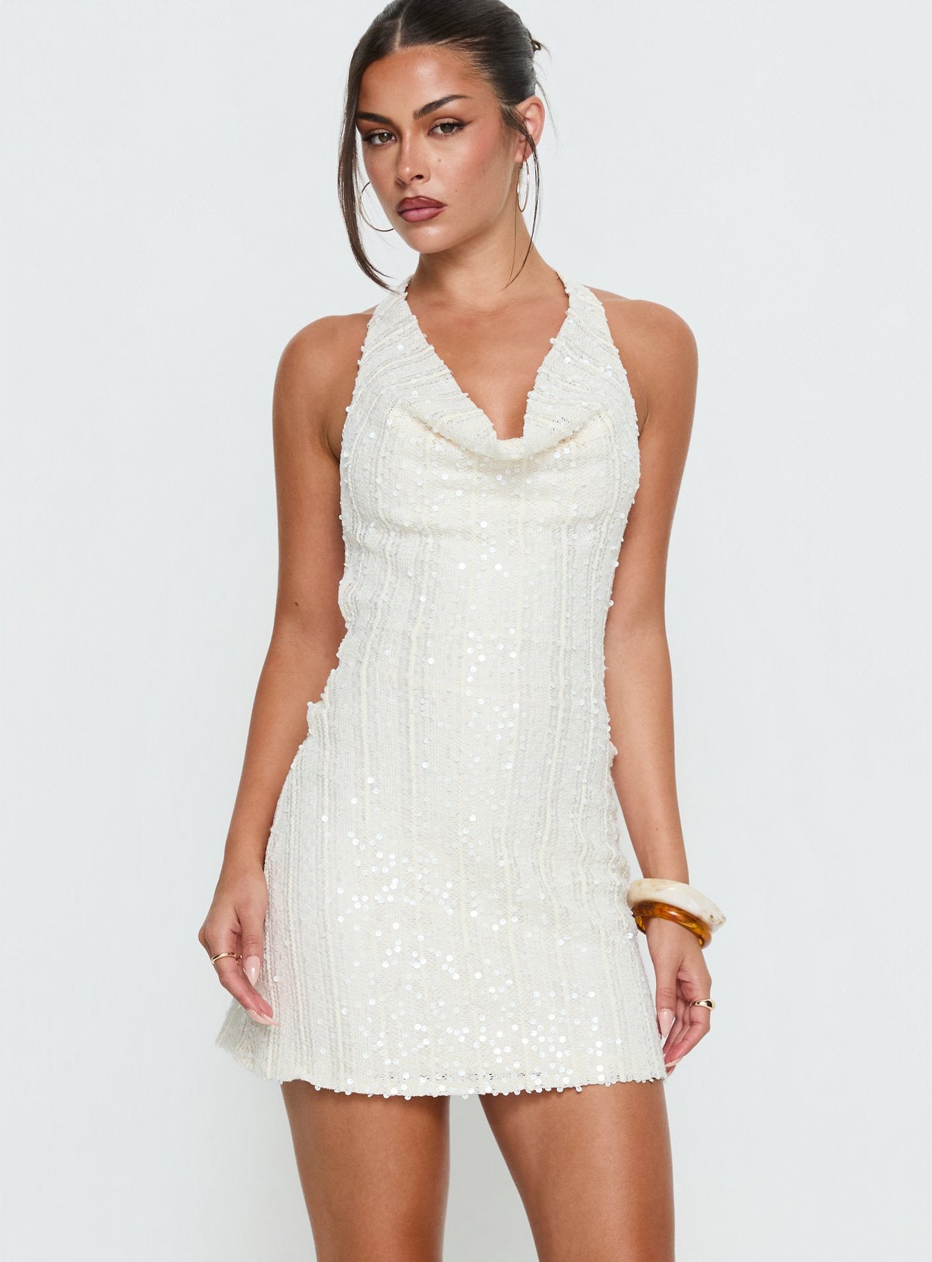Alternative view of Kaimeila Halter Sequin Mini Dress Cream