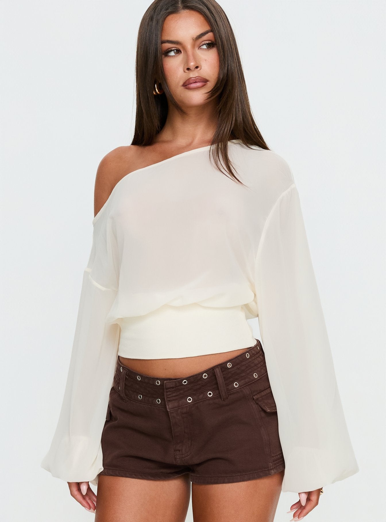 Idalina Slouchy Chiffon Top Cream - Image 2