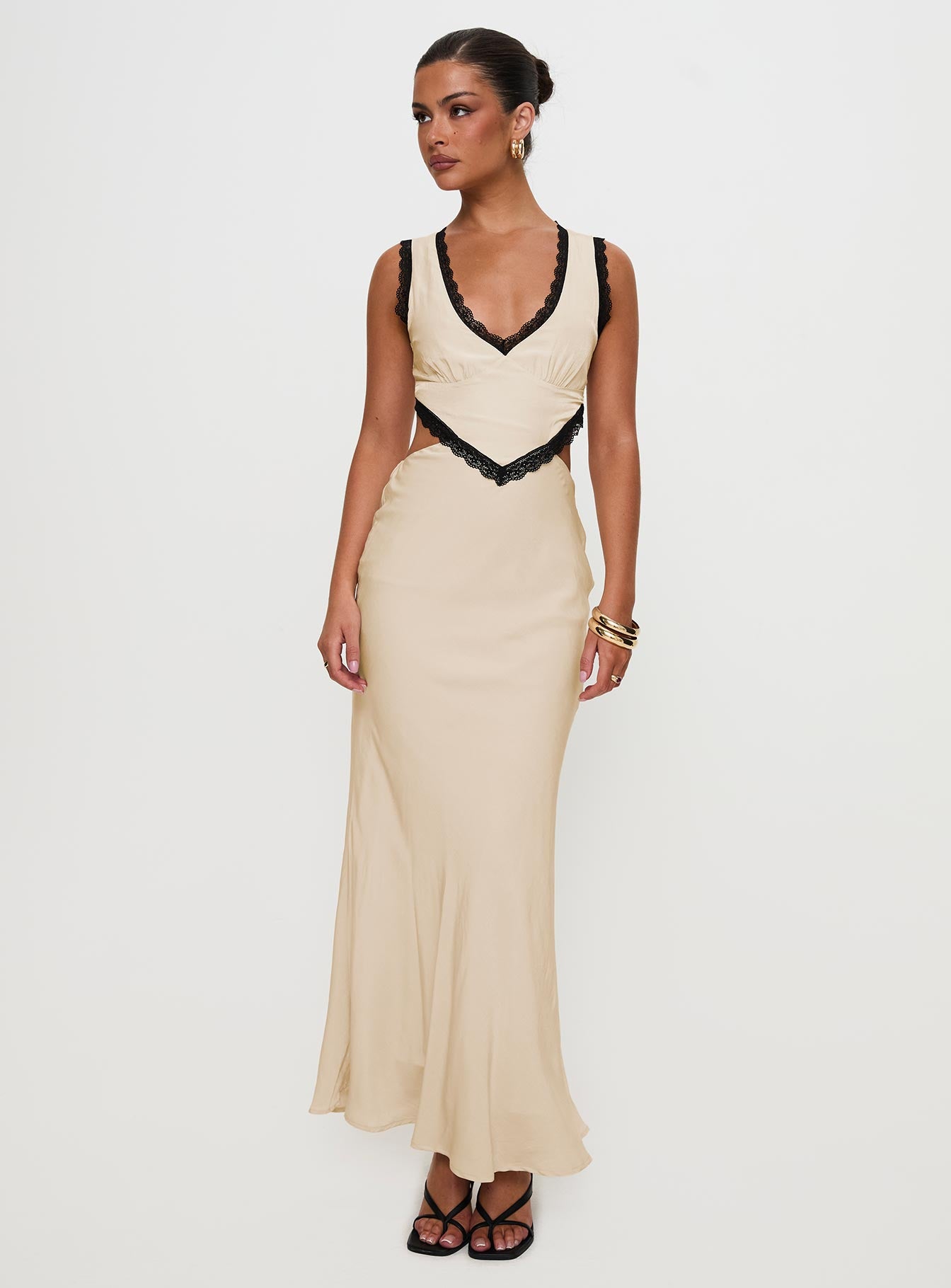 Keila Lace Trim Maxi Dress Cream / Black - Image 7