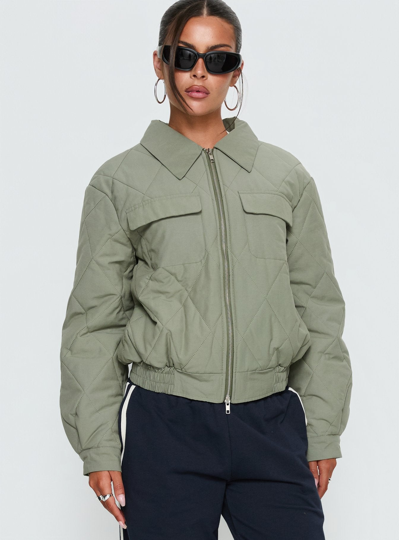 Alternative view of Denvar Quilted Bomber Jacket Green