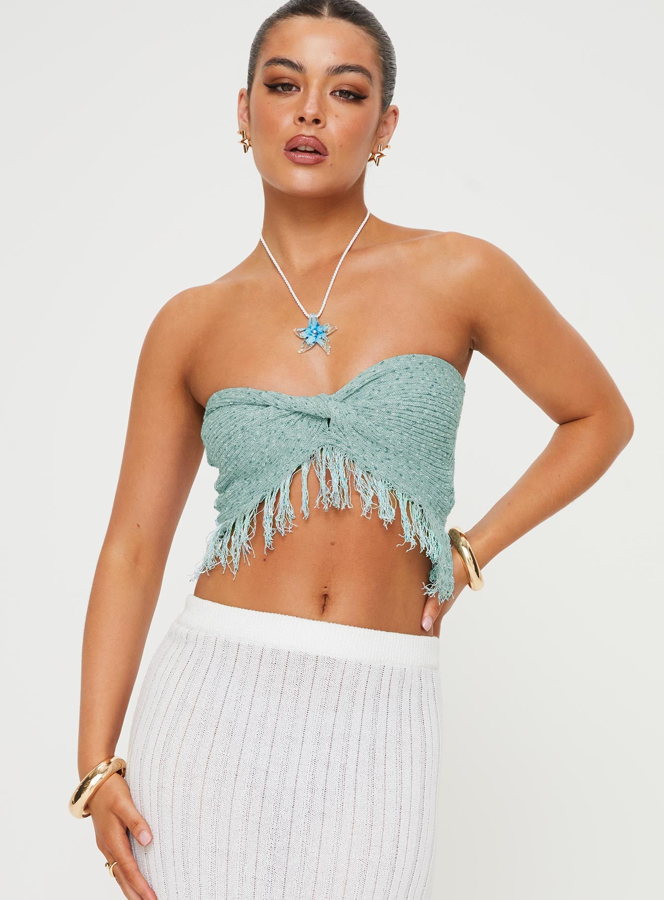 Alternative view of Kovac Reversible Fringe Tube Top Blue