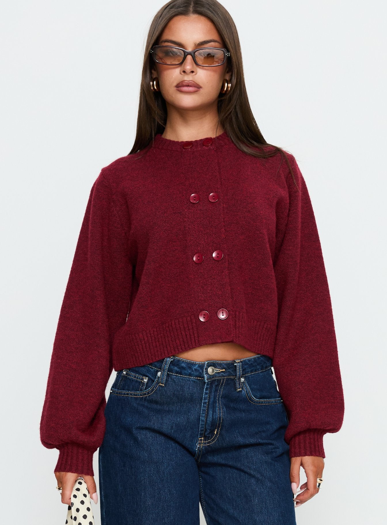 Alternative view of Kammi Button Up Cardigan Red