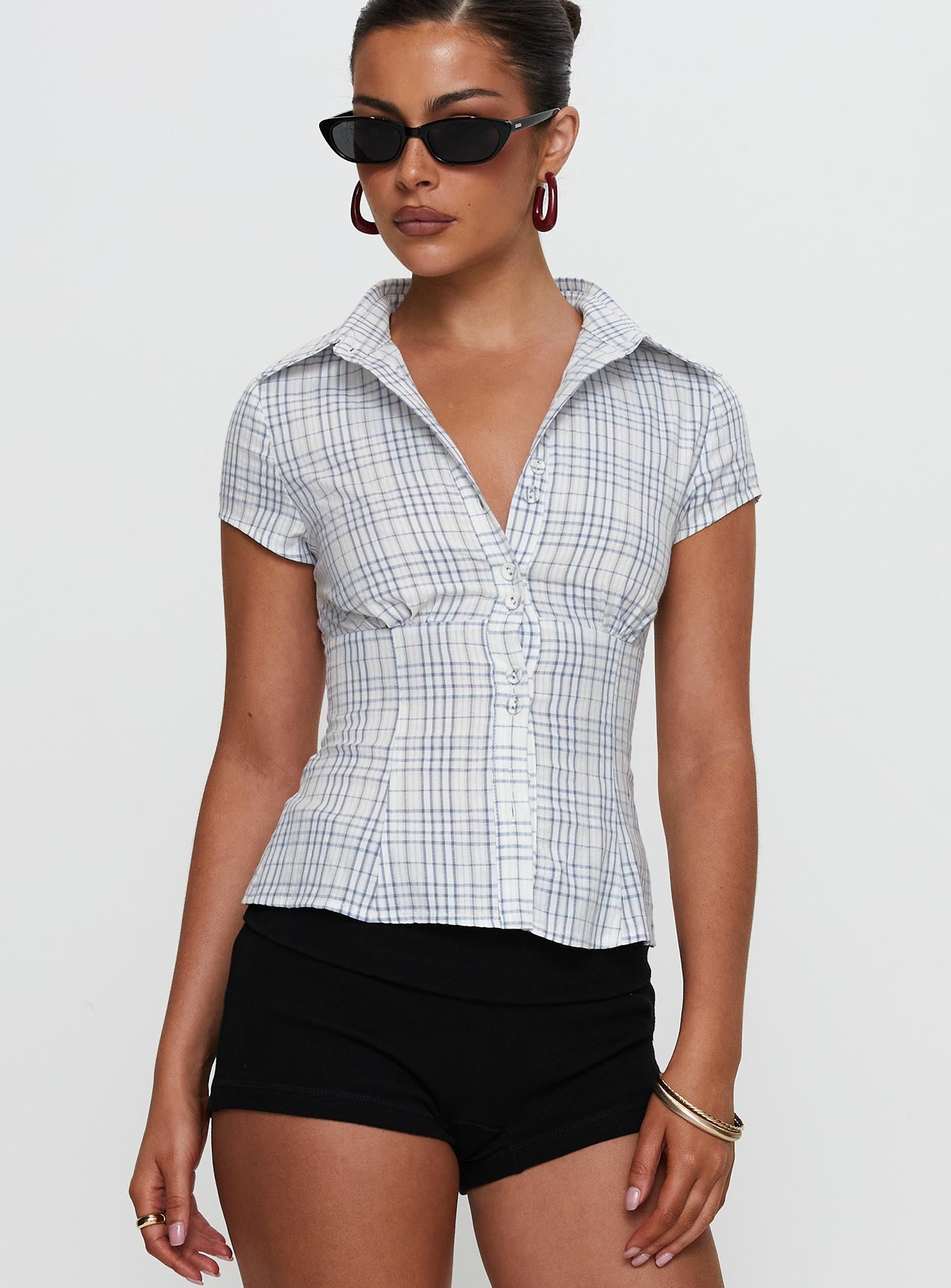 Alternative view of Cottesloe Blouse Top Blue Check
