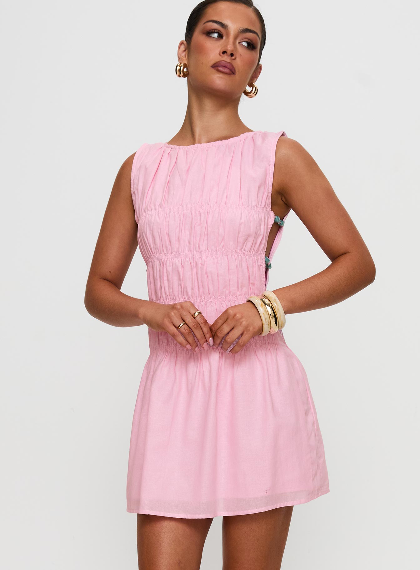 Alternative view of Evony Shirred Mini Dress Pink