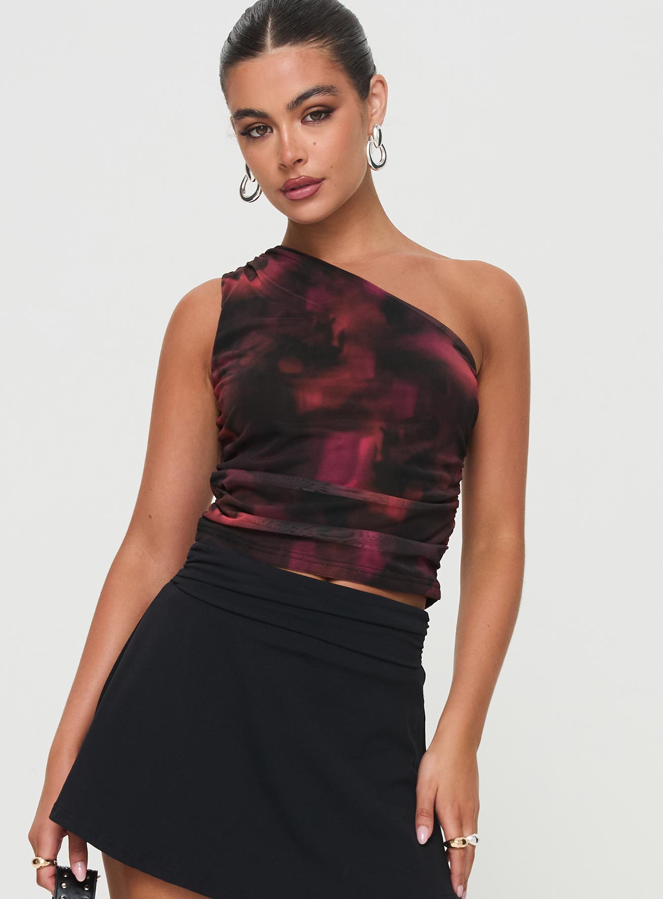 Alternative view of Annem One Shoulder Top Black / Red