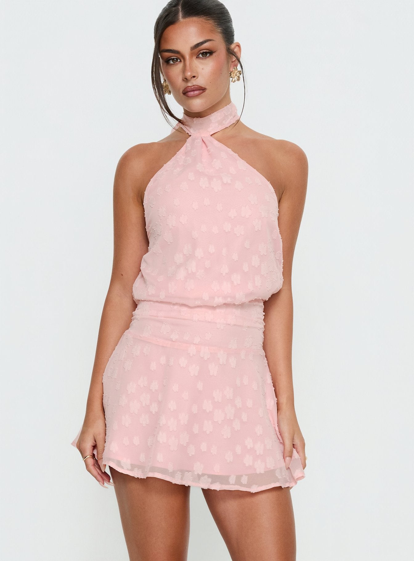 Alternative view of Eurythmic Scarf Halter Mini Dress Pink Jacquard