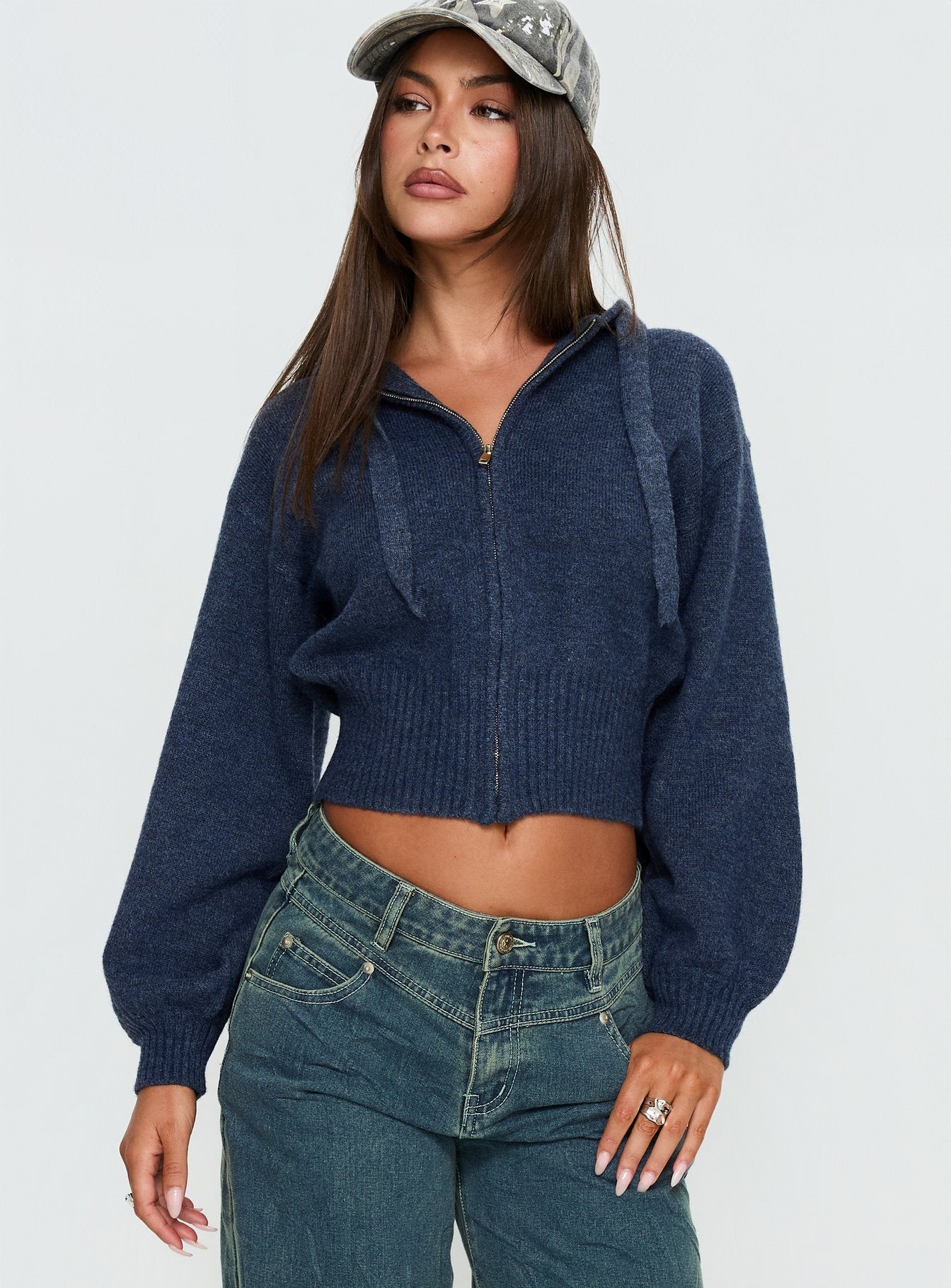 Kieley Zip Through Knit Hoodie Navy - Image 3