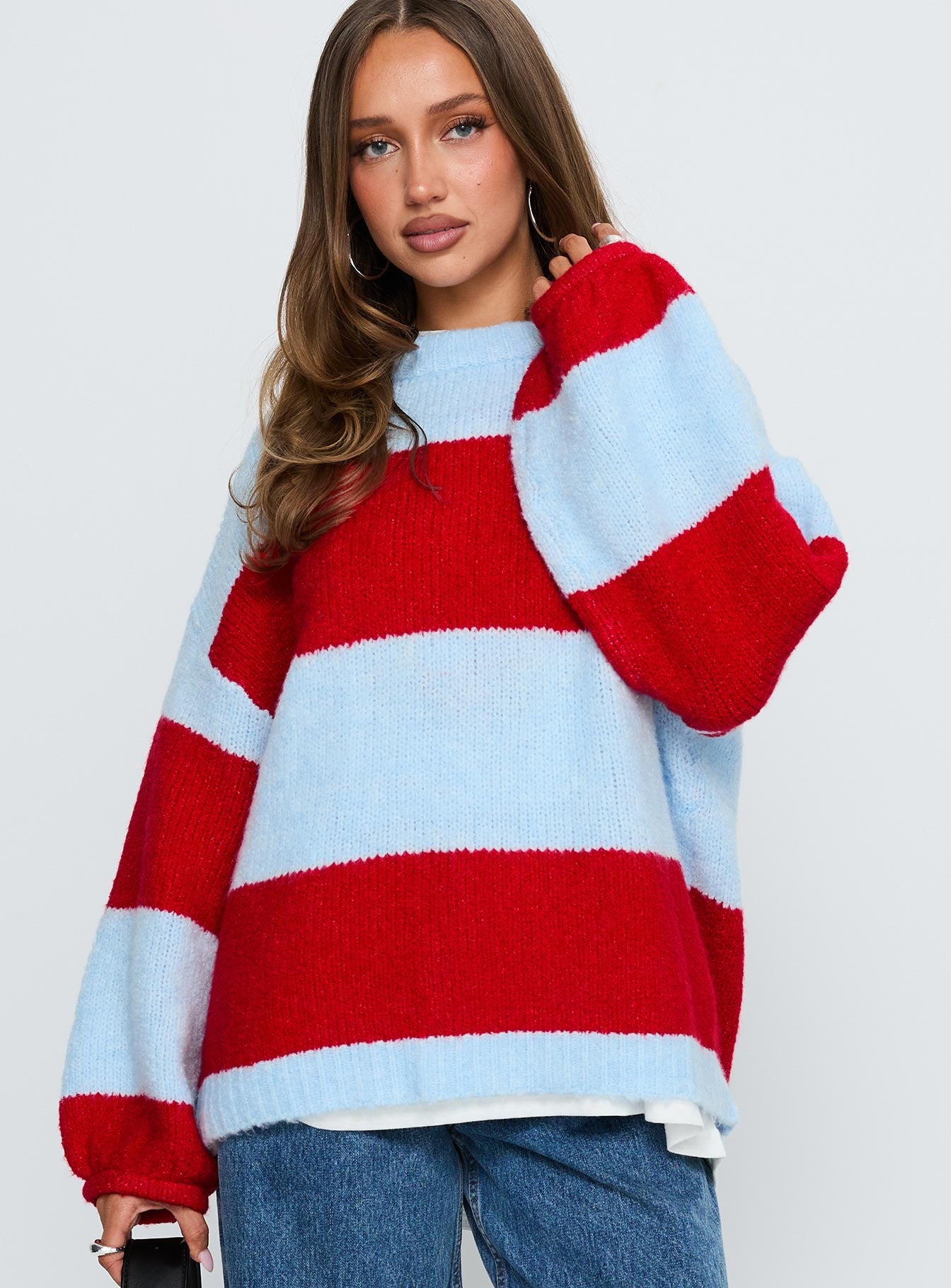 Alternative view of Bastien Crew Neck Knit Sweater Blue / Red