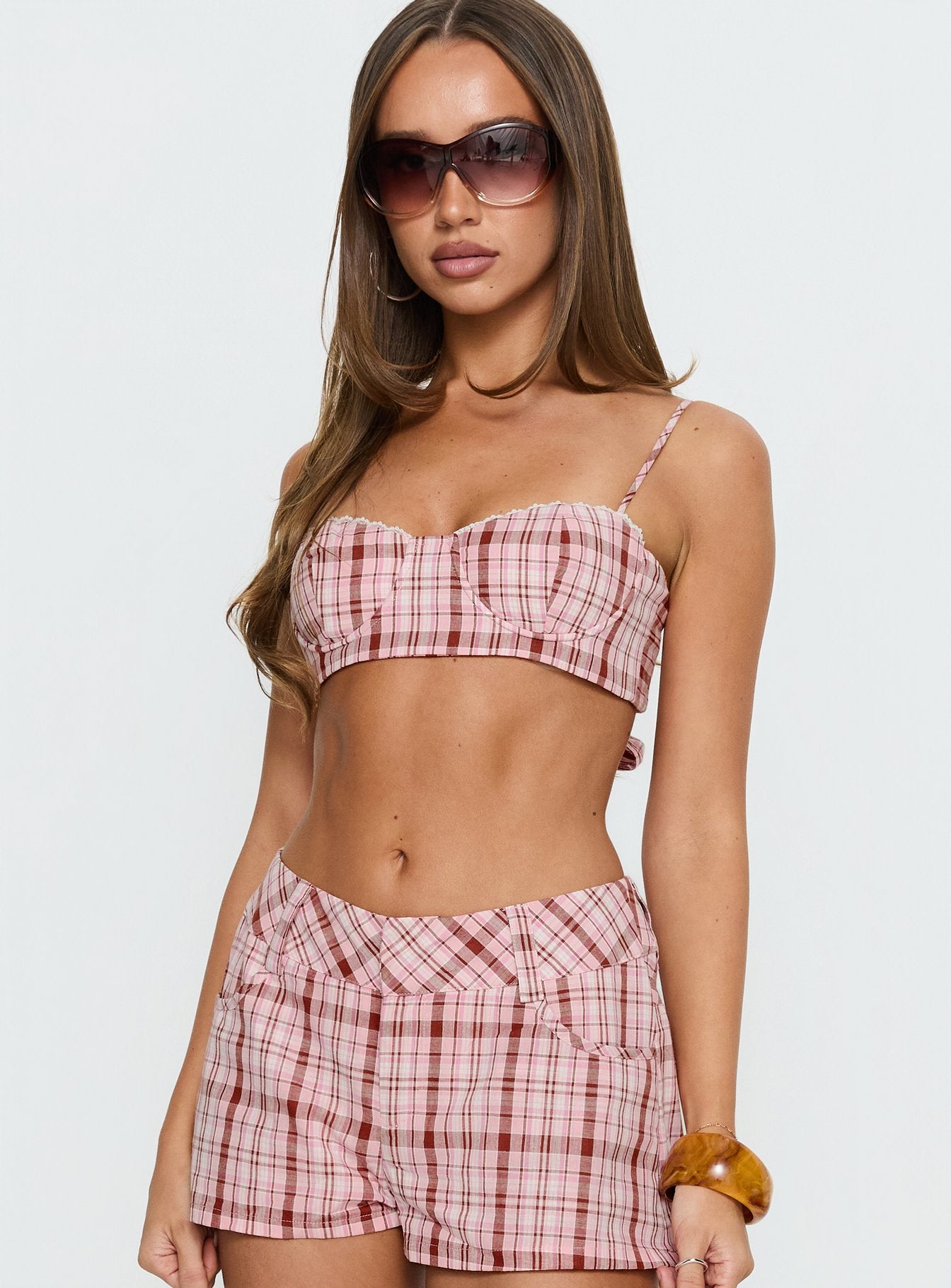 Alternative view of Kosi Micro Crop Bra Top Pink Check