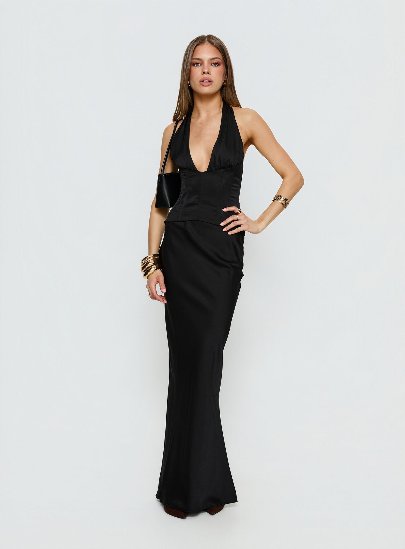 Alternative view of In A Trance Halter Corset Maxi Dress Black