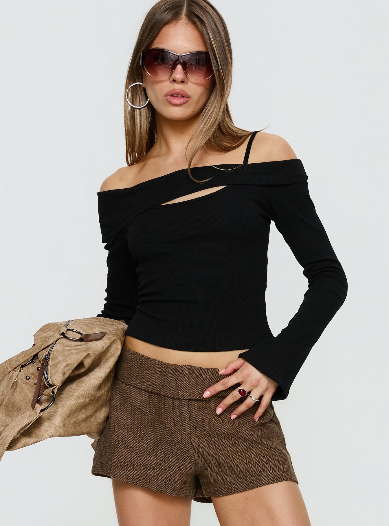 Alternative view of Elyana Layered Cut Out Long Sleeve Top Black