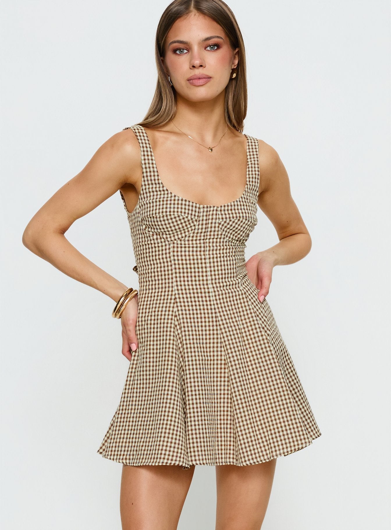 Alternative view of Honeysucker Floaty Playsuit Brown Check