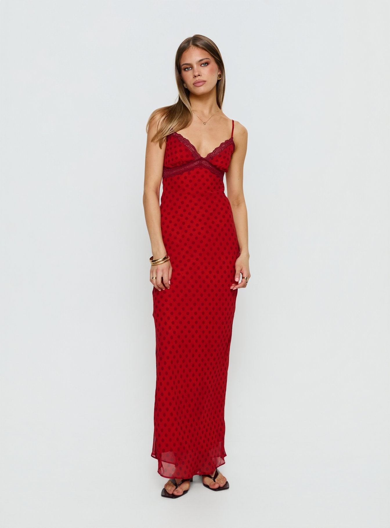 Alternative view of Adasia Lace V Neck Maxi Dress Red Polka Dot