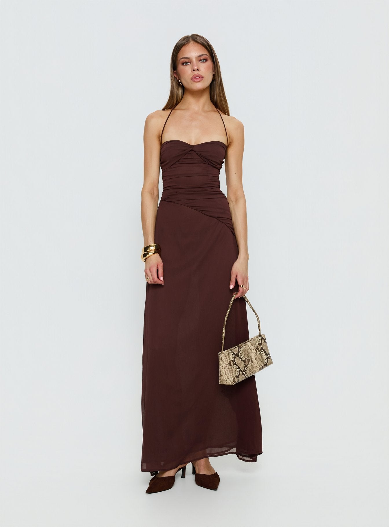 Kaemila Halter Chiffon Maxi Dress Brown - Image 2
