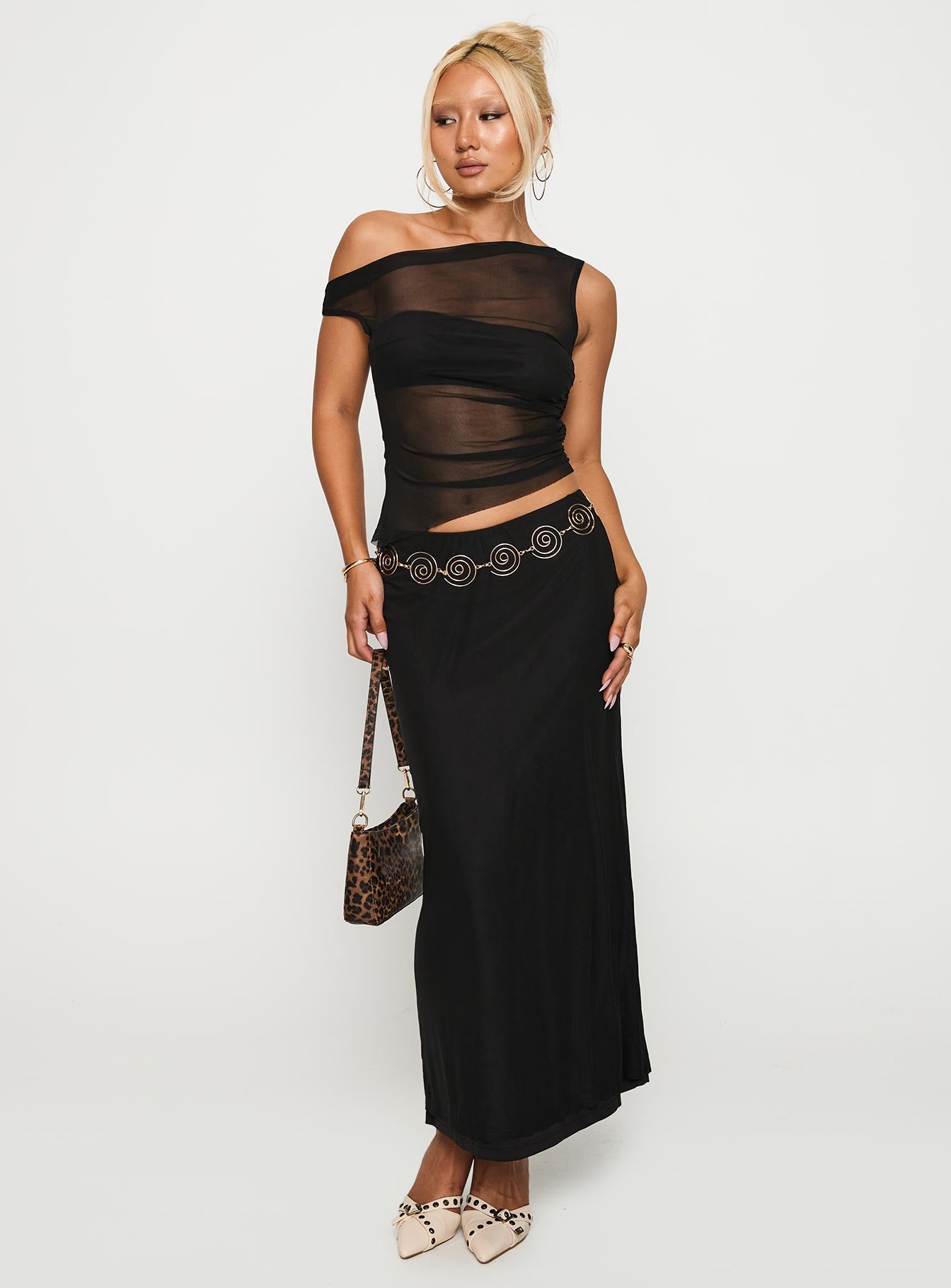 Alternative view of Aristocrat One Shoulder Mesh Set Black