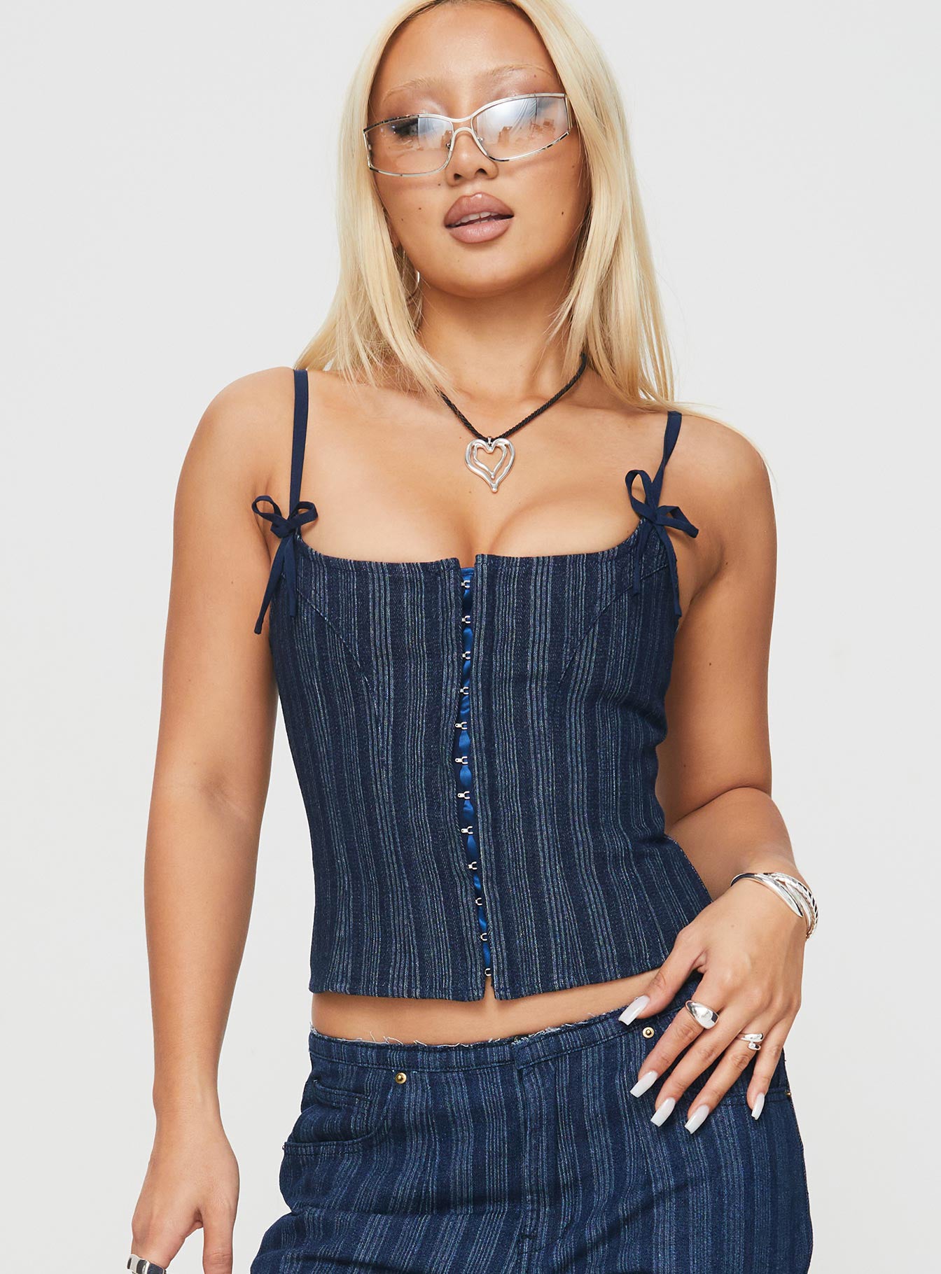 Alternative view of Charismatic Denim Corset Dark Pinstripe