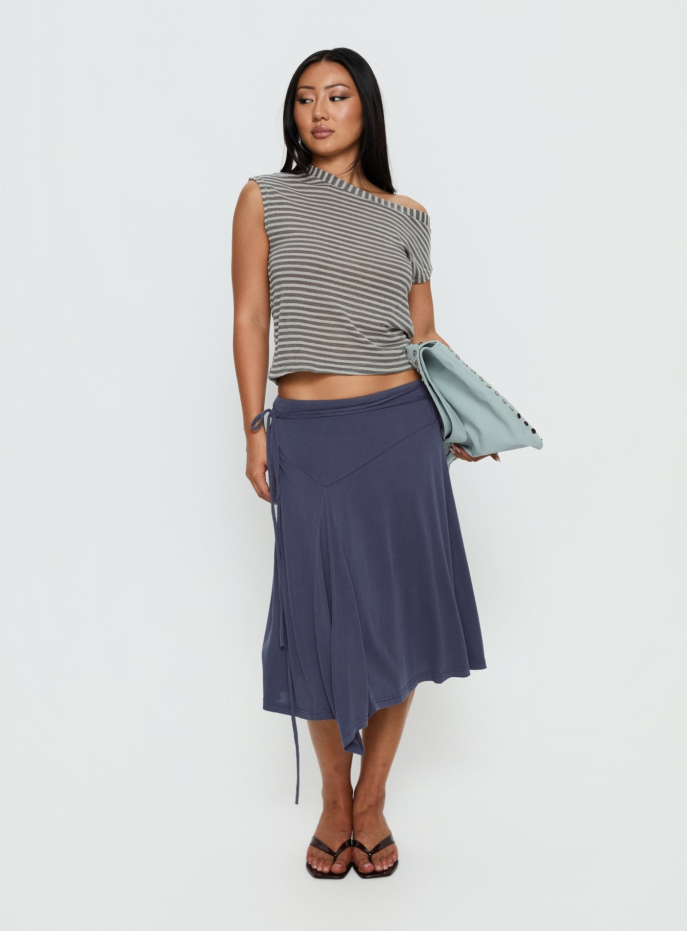 Alternative view of Joaney Tie Side Jersey Midi Skirt Slate
