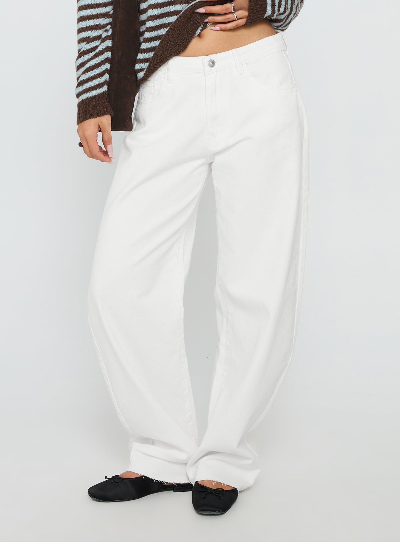 Alternative view of Kaio Mid Rise Barrel Leg Denim Jeans White