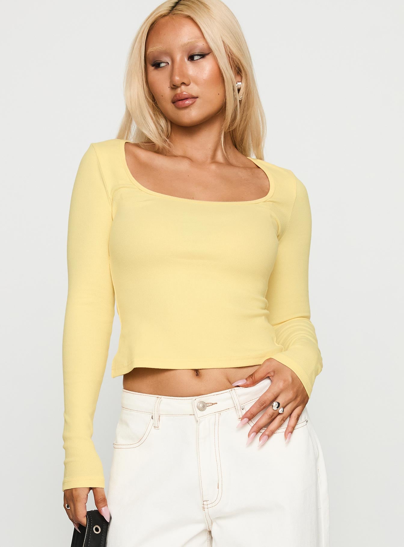 Alternative view of Baseline Rib Long Sleeve Top Yellow