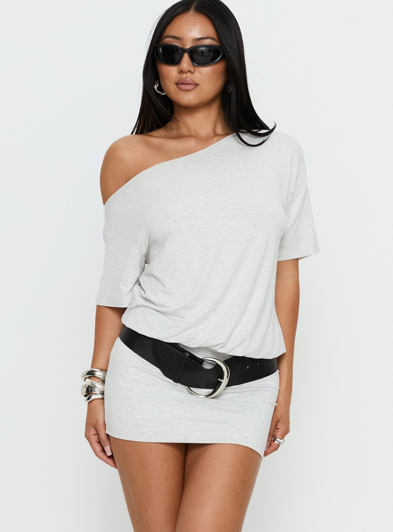 Alternative view of Ashlinn Off Shoulder Drapey Mini Dress Grey