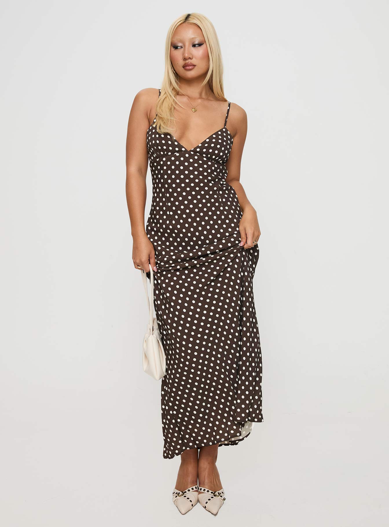 Alternative view of Jorjana Maxi Dress Brown / White Polka Dot