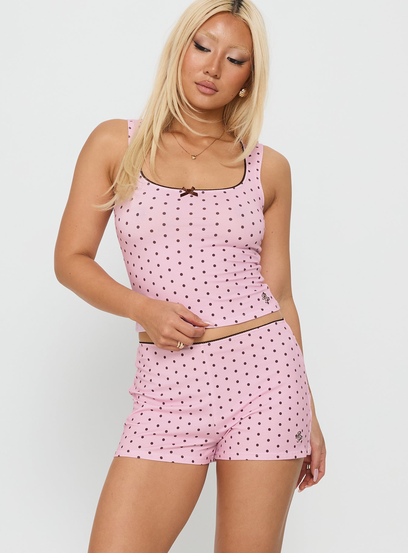 Alternative view of Dream State Square Neck Sleep Set Pink Polka