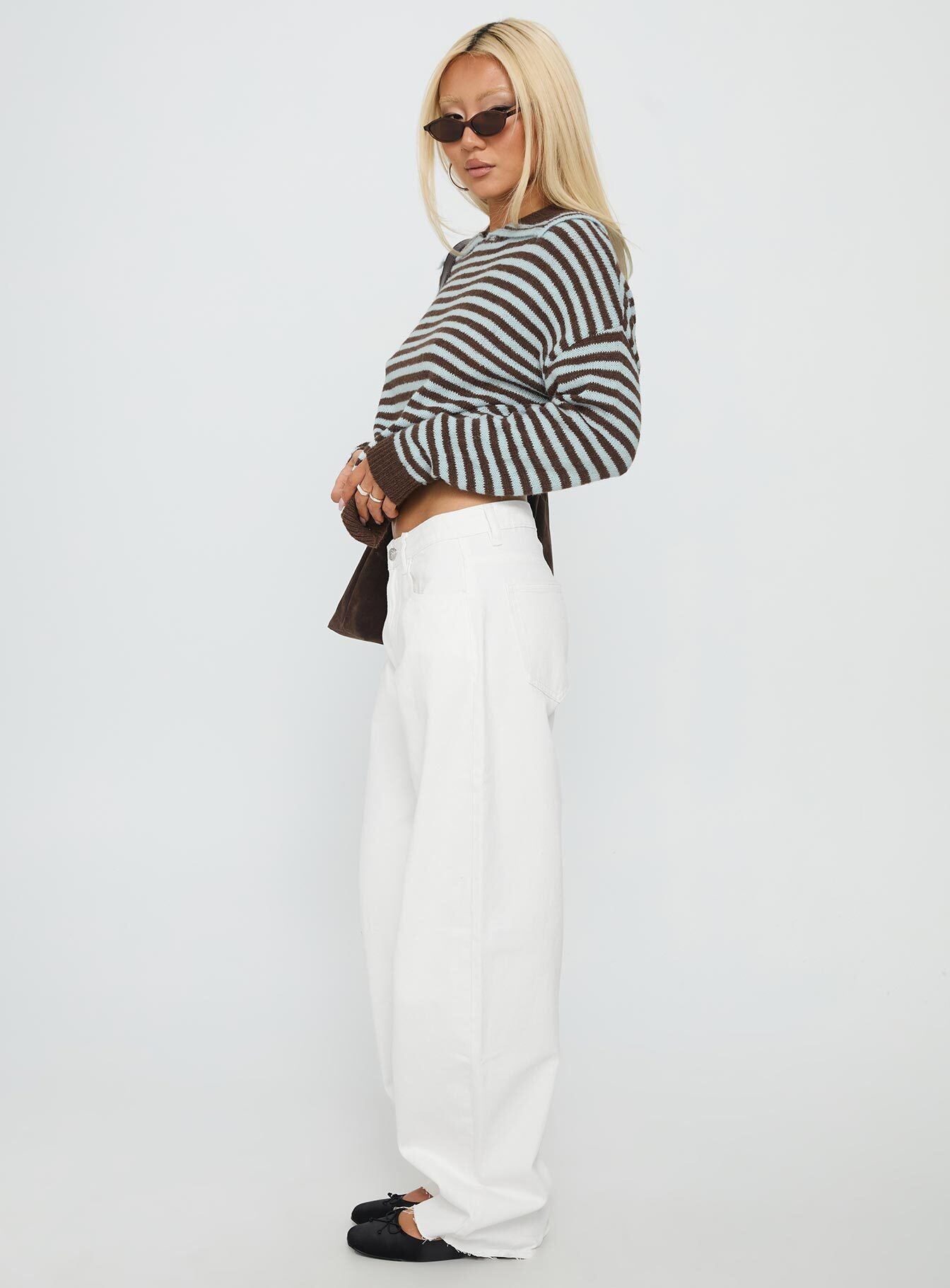 Kaio Mid Rise Barrel Leg Denim Jeans White - Image 4