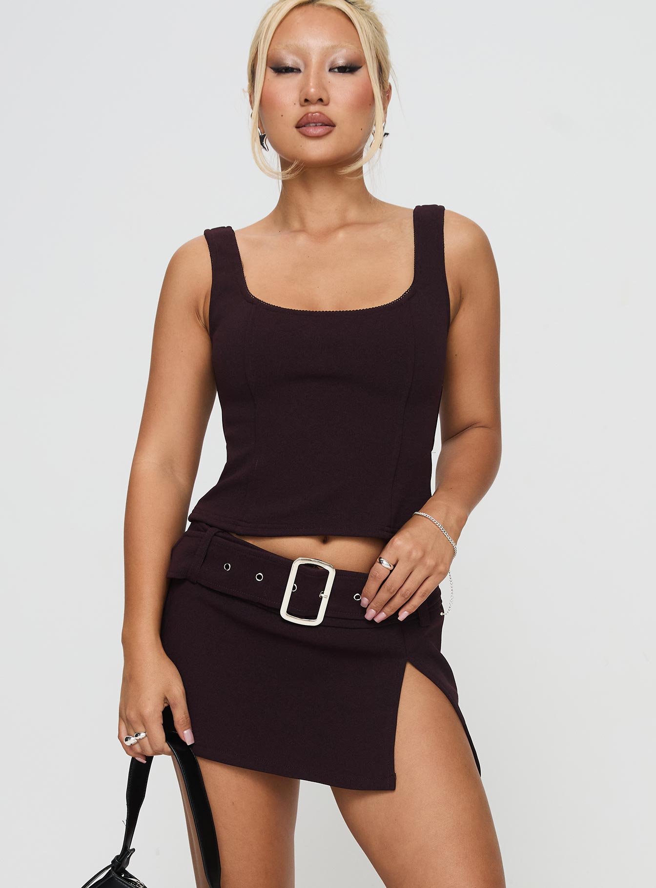 Alternative view of Genessa Belted Micro Mini Skirt Wine